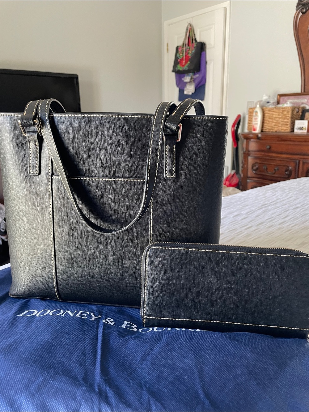 Dooney & Bourke Black Saffiano Leather Tote with Zip Wallet Set - Picture 2 of 5